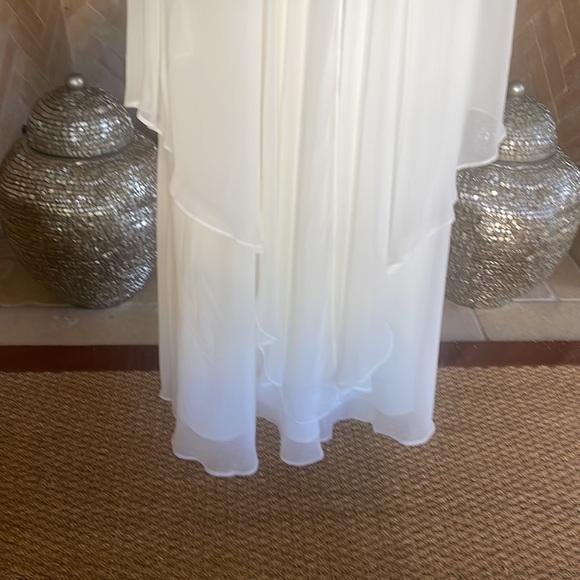 Eliza J Embellished Tiered Chiffon Halter Gown Dress in White - Picture 8 of 16